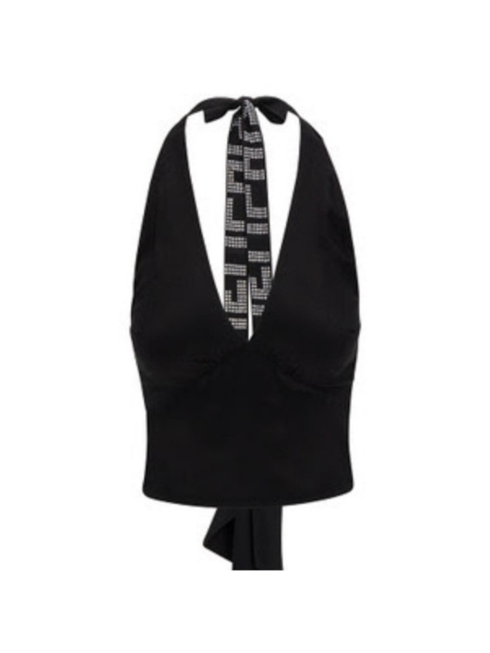 Realisation Par Black Halter Camisole with Patterned Neck Tie